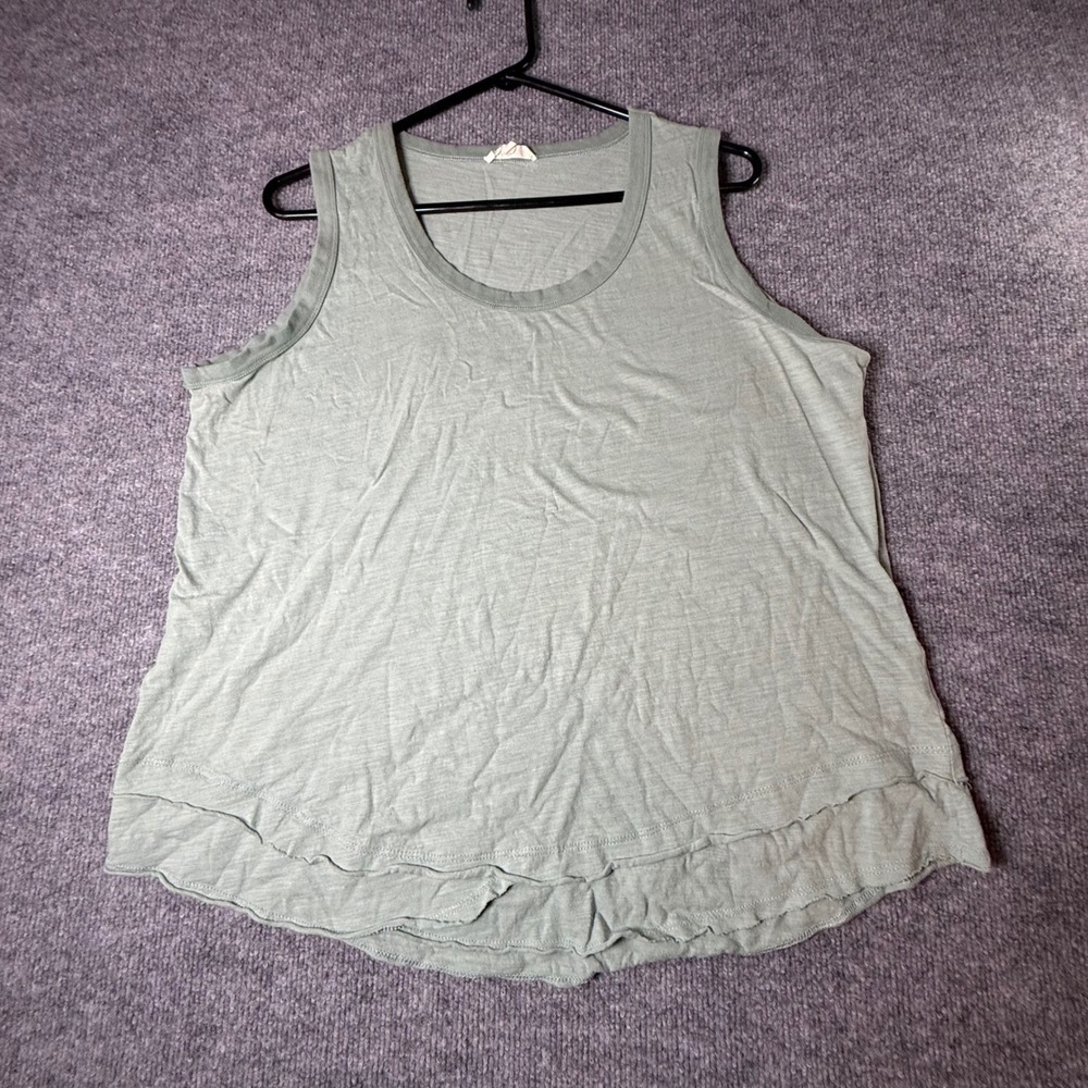 Cotton Bleu Womens XL Sage Green Slub Knit Tank Top Double Raw Hem